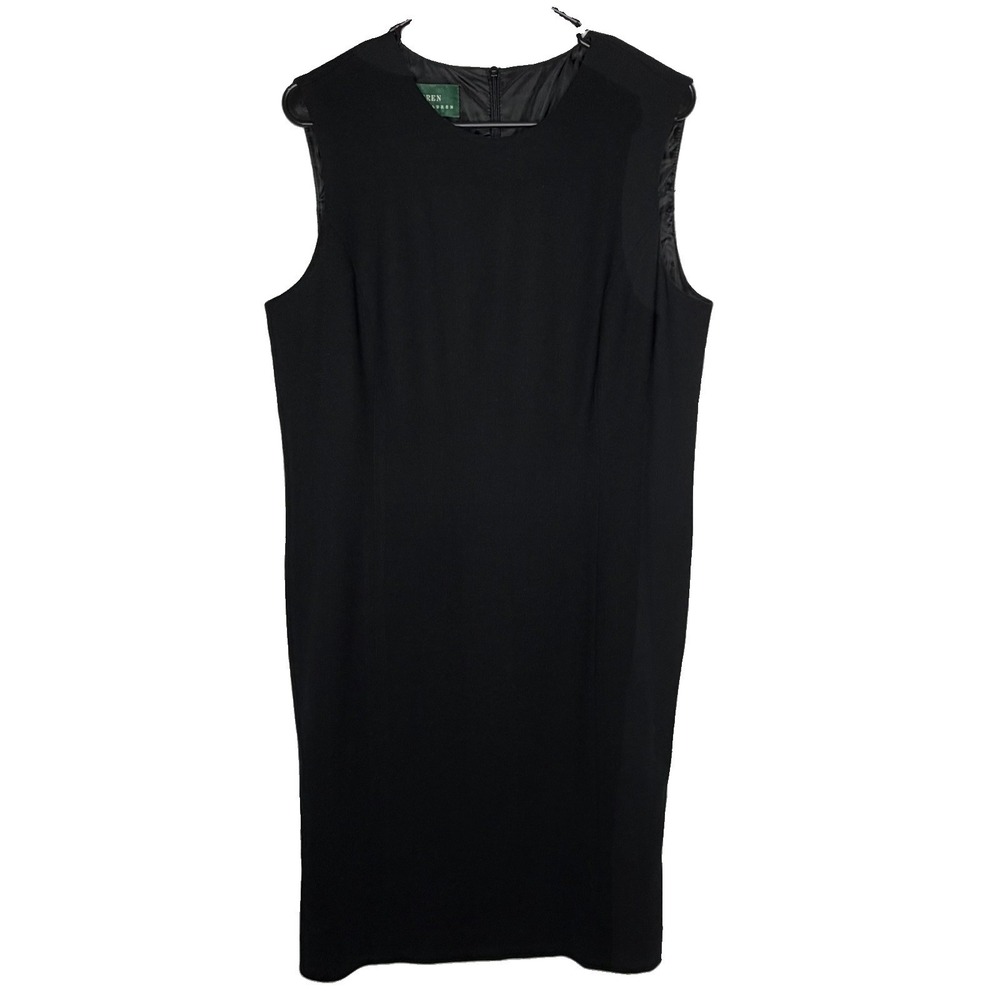 Lauren Ralph Lauren Black 100% Wool Sleeveless MIDI Sheath Dress Women's 14 USA